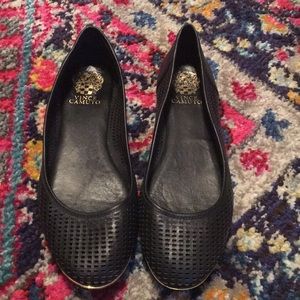 Vince Camuto Black Flats with Gold Trim